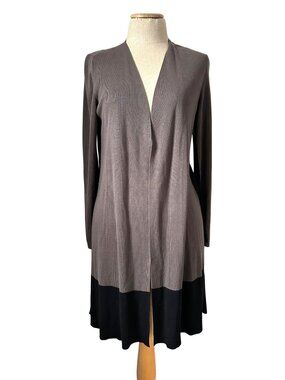 Eileen Fisher Women's Sz Small Open Front Long Cardigan Brown & Black Colorblock
